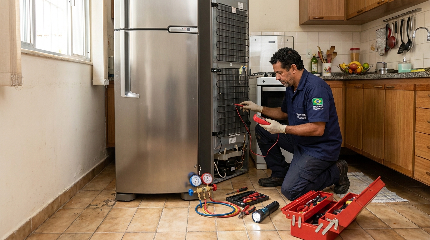 Técnico de conserto de geladeira em residência em Cascavel‑PR